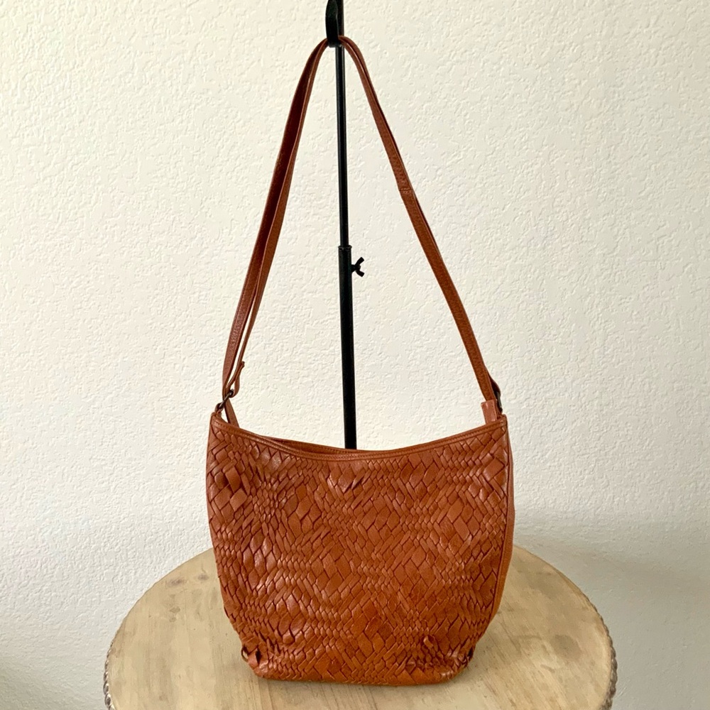 Day & Mood, Woven Leather, Shoulder/Backpack in Cognac